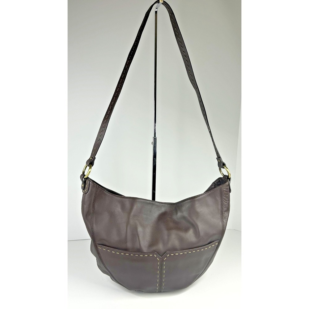Sigrid Olsen Brown Leather Large Hobo Bag Crecent Shoulder Purse Tassel VTG Y2k